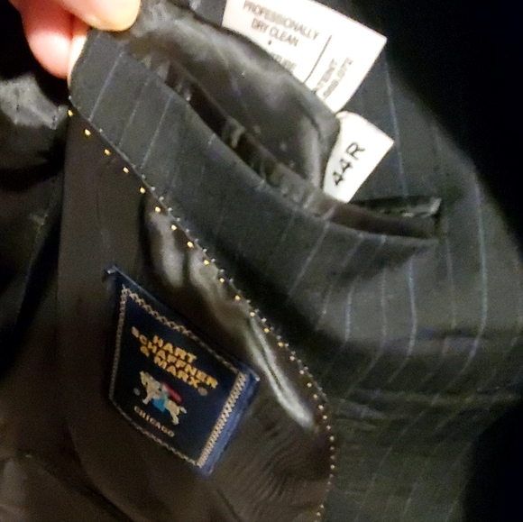 Hart Schaffner Marx Chicago Pinstripe Black Men's Suit Jacket: 44R Pants: 36 - Picture 2 of 16
